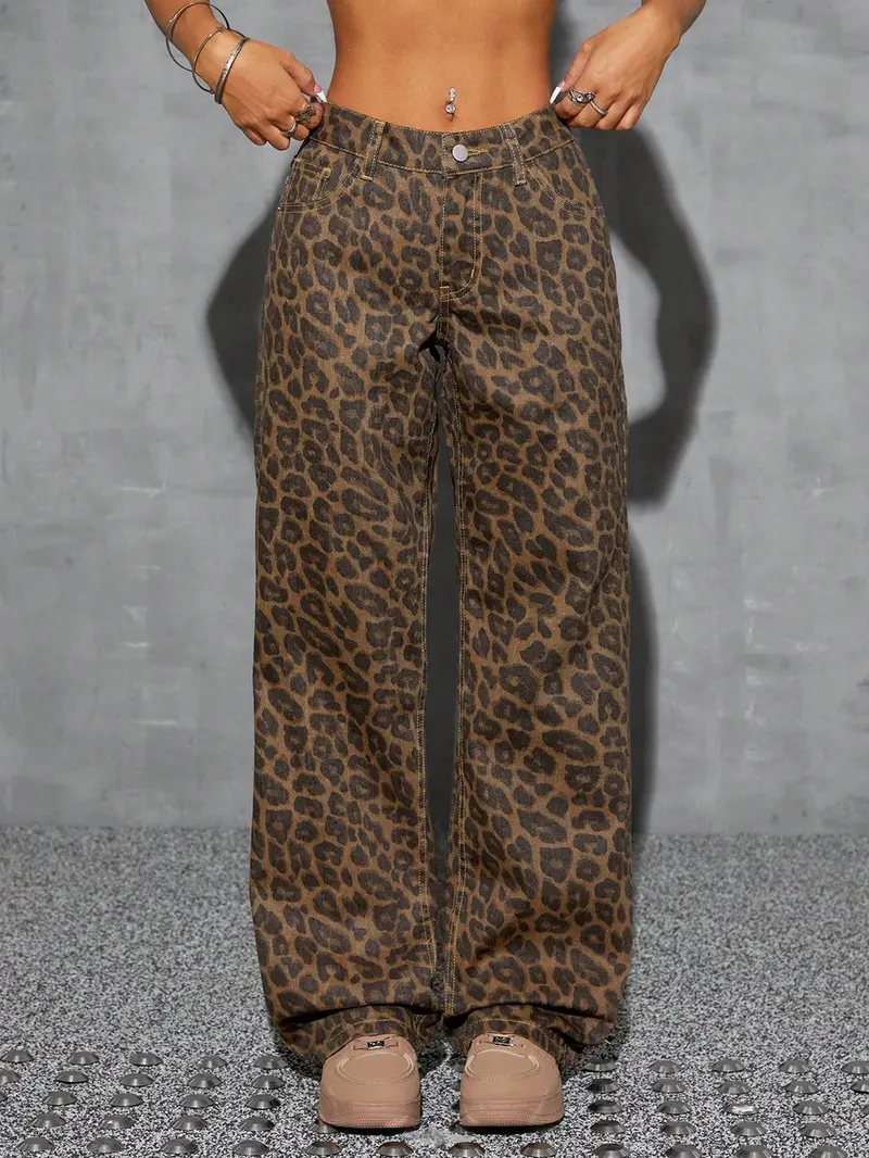 Damenhose mit weitem Bein und Leopardenmuster