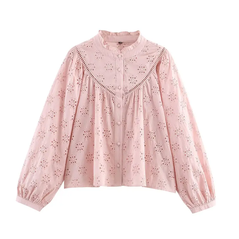 Damesblouse met opengewerkte borduursels