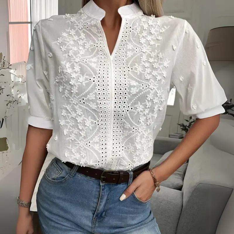 Daniela | Plissee-Front Langarm Bluse