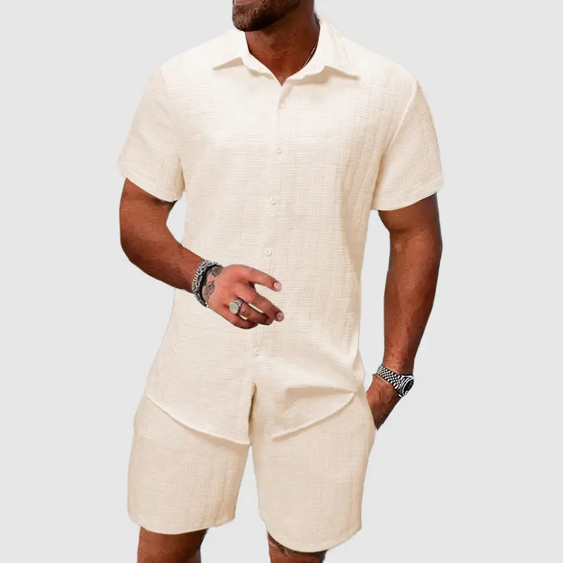 Darian | Herren Kurzarm Hemd Shorts Set Strukturiert