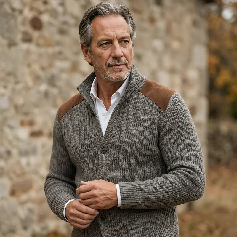 David | Herren Gestrickter Knopfleiste Strickblazer