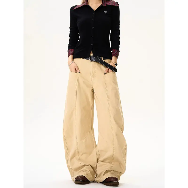 Deconstructed Wide-Leg Cotton Casual Pants