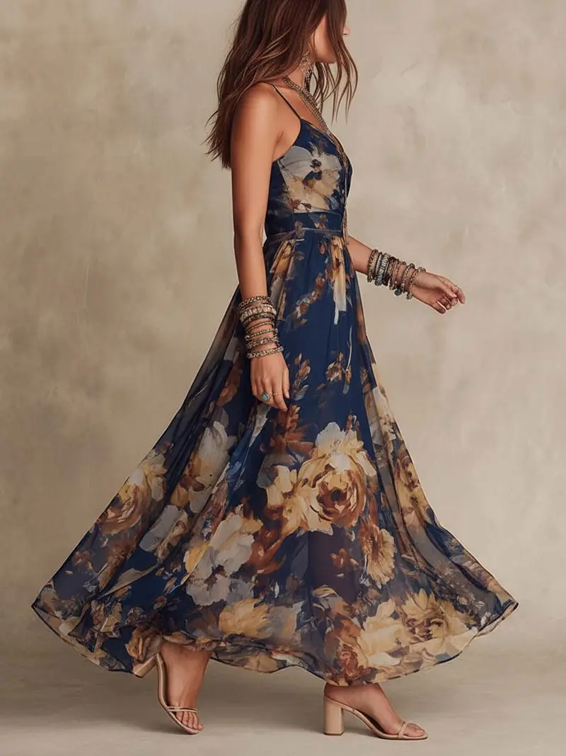 Deloria | Elegantes Trägerkleid mit romantischem Blütenmuster
