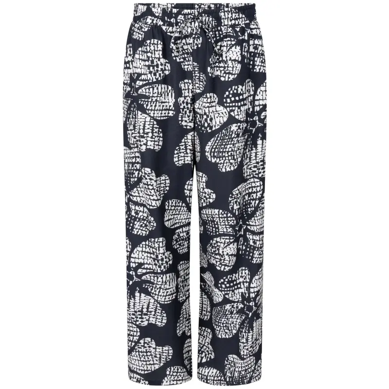 Donkerblauw geprinte cupro broek Christel