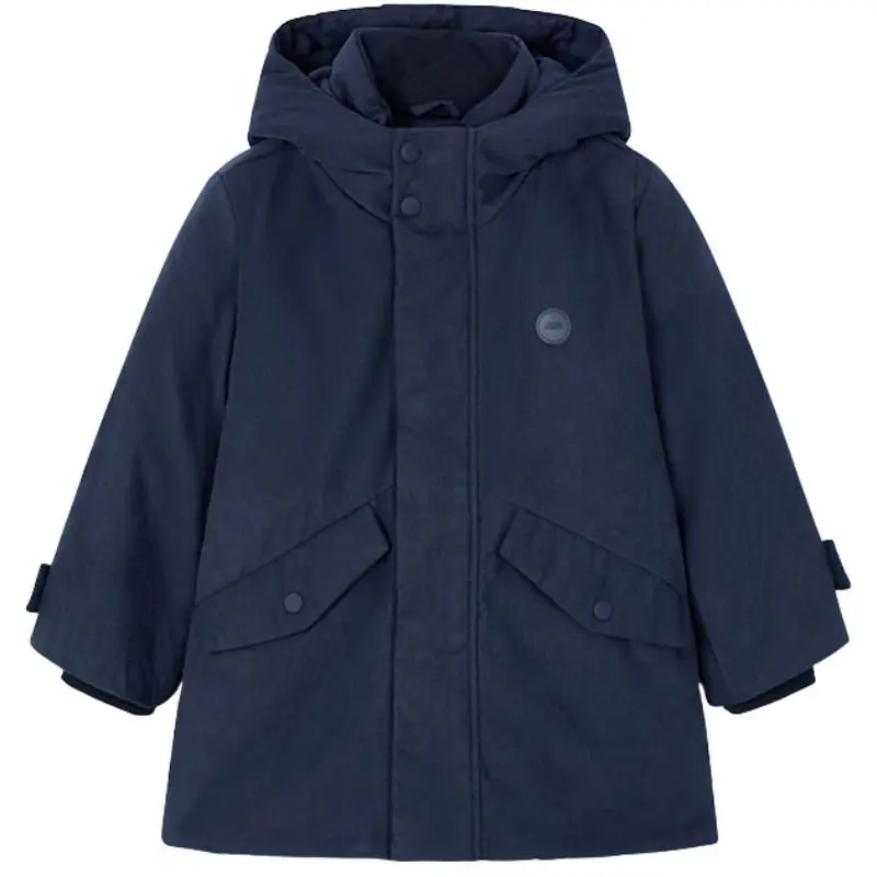 Donkerblauwe long parka jacket