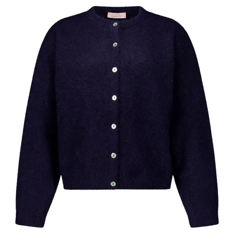 Donkerblauwe mohair knit cardigan Bibi