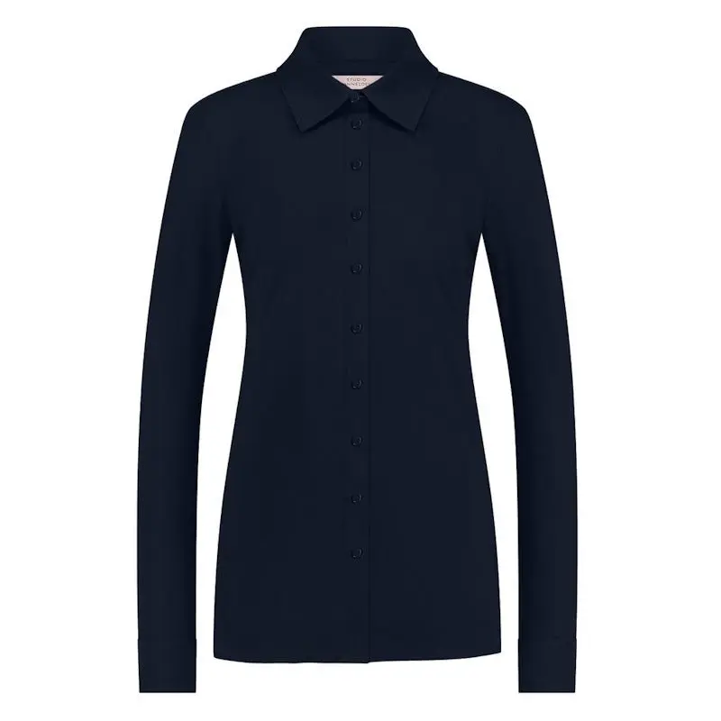 Donkerblauwe travel basis blouse Poppy