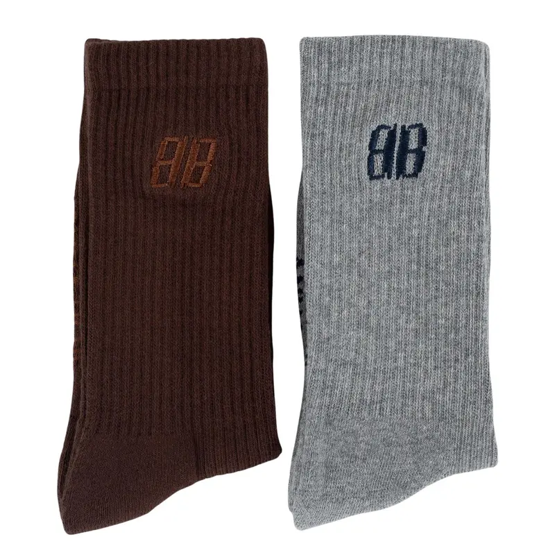 Donkerbruin met lichtgrijze 2-pack effen Socks