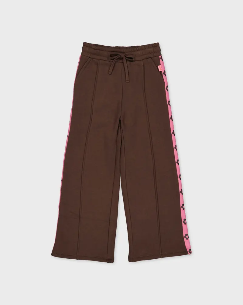 Donkerbruine broek met roze zijbies | Brown