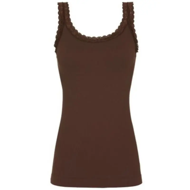 Donkerbruine microfiber rib top Frida