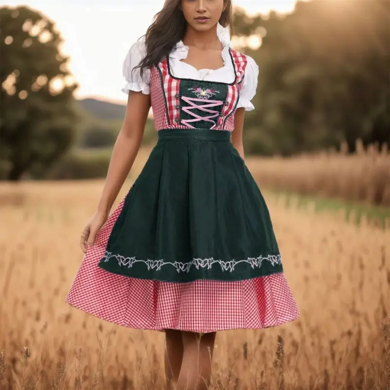 Dörte | Damen Dirndl Oktoberfest Karokleid mit Schürze