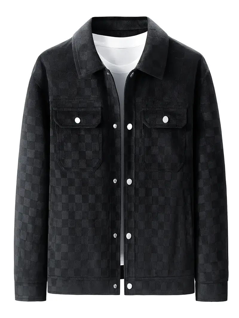 Drake | Herren Velour-Jacke Karomuster Snap-Button Herbst