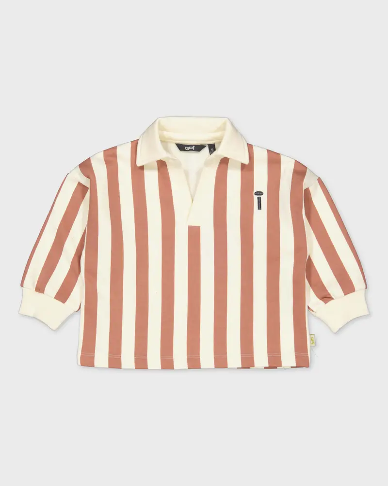 Ecru polo met roestbruine strepen | AOP Rust Stripe