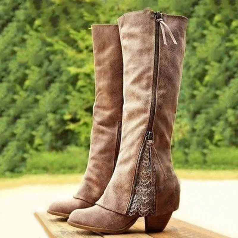 Edmara | Damen Kniehohe Stiefel mit Blockabsatz
