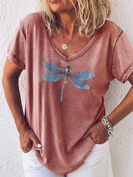 Eleanor | Libellenmuster V-Ausschnitt T-Shirt