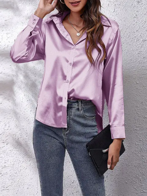 Elegante Bluse Damen Satinoptik Langarm