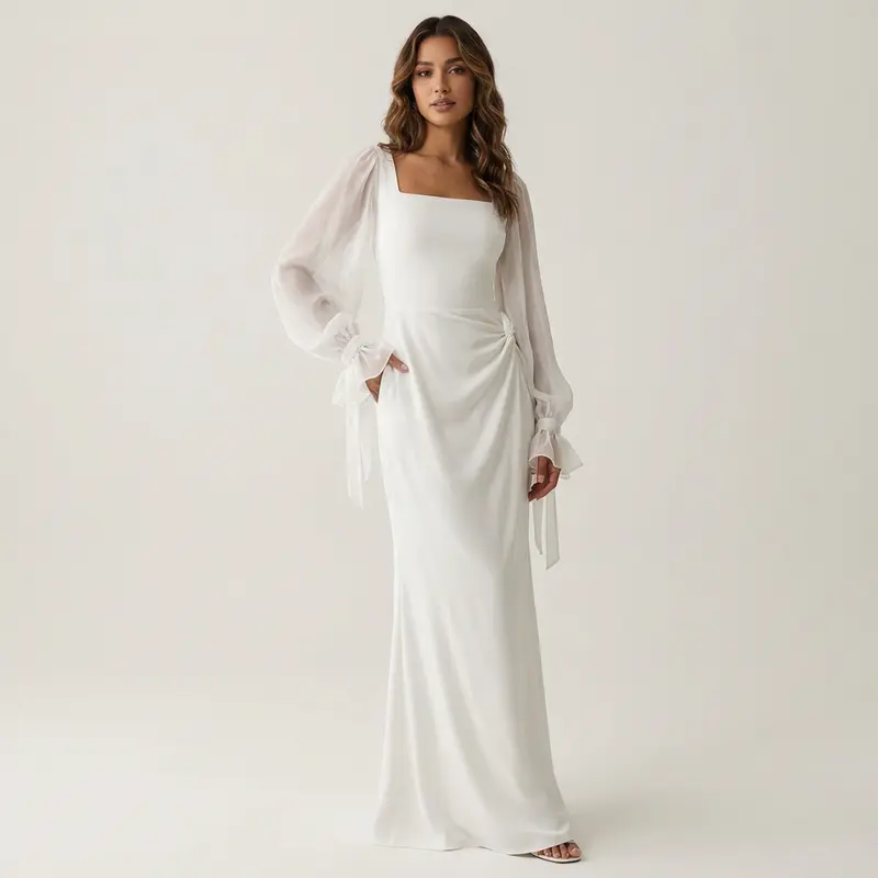 Elegantes langes Kleid mit Chiffonärmeln