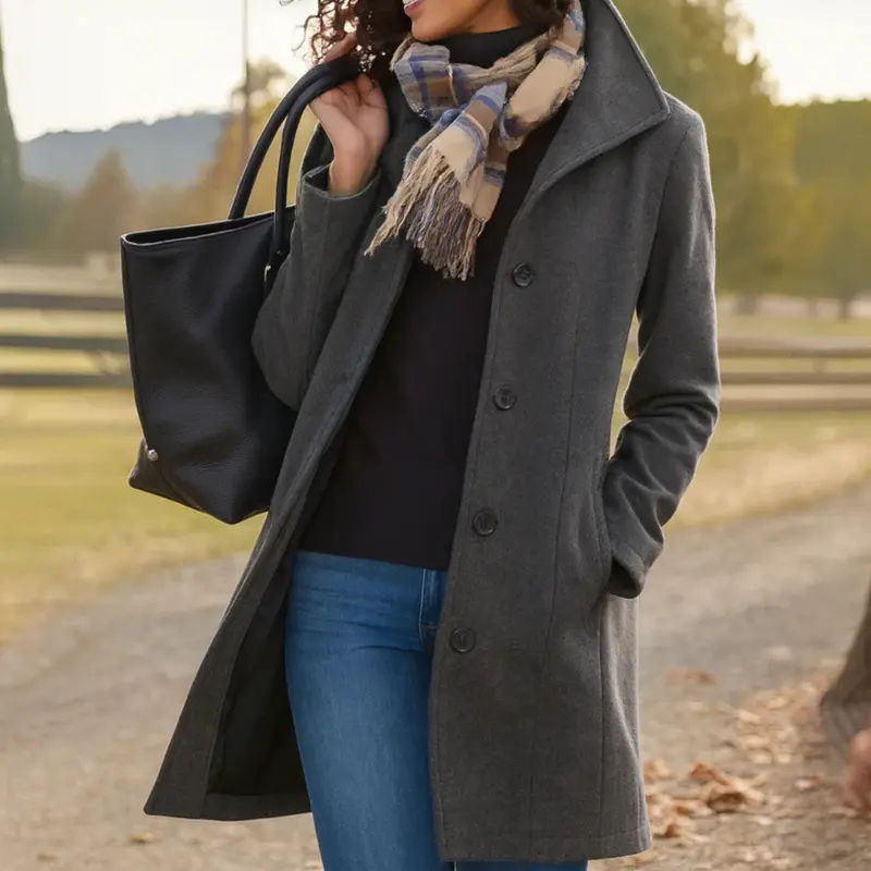 Elena | Damen Klassischer Knopf Mantel
