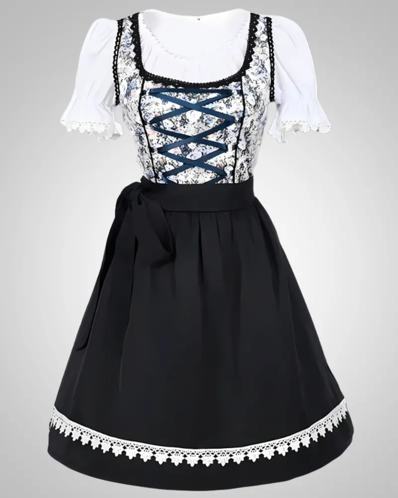 Elisa | Damen Klassisches Blumig Dirndl Midikleid
