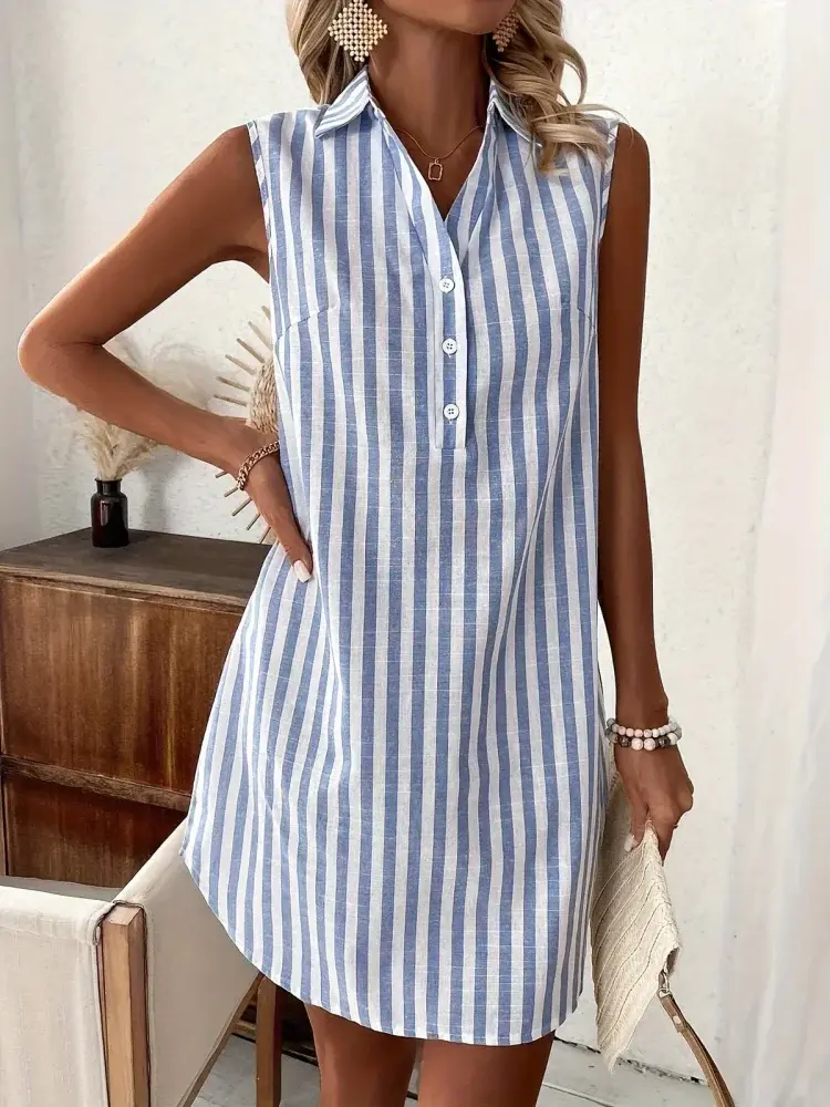 Élise | Damen Hemdblusenkleid Gestreift Elegant Casual