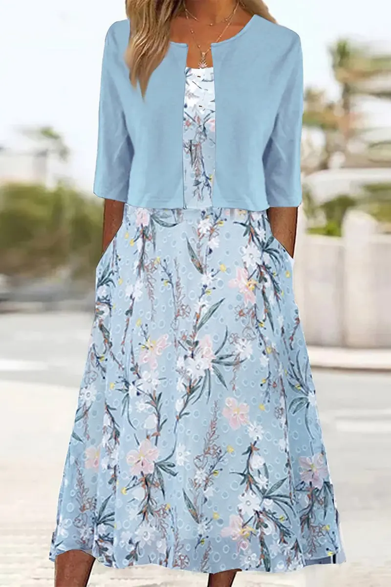 Elise | Zweiteiliges Blumen Midikleid