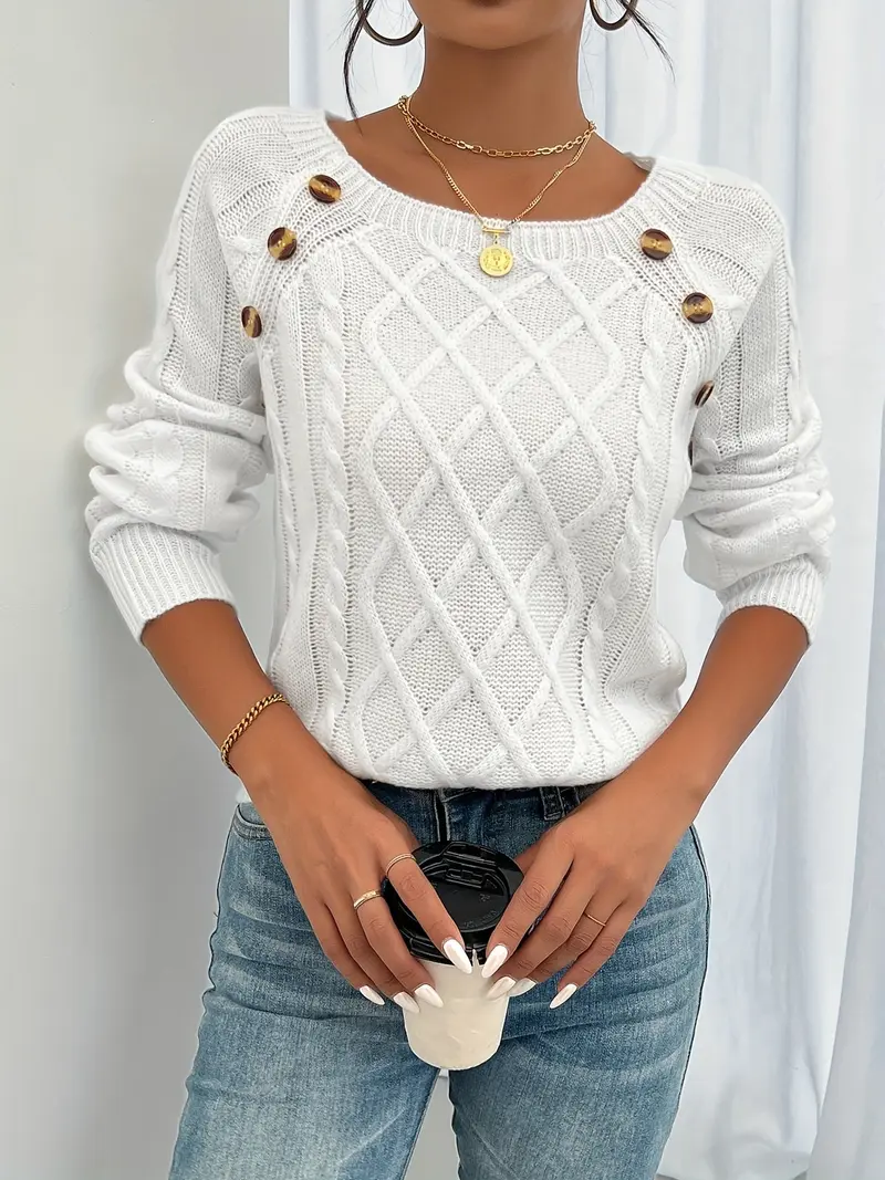 Elwina | Damen Strickpullover mit Zopfmuster