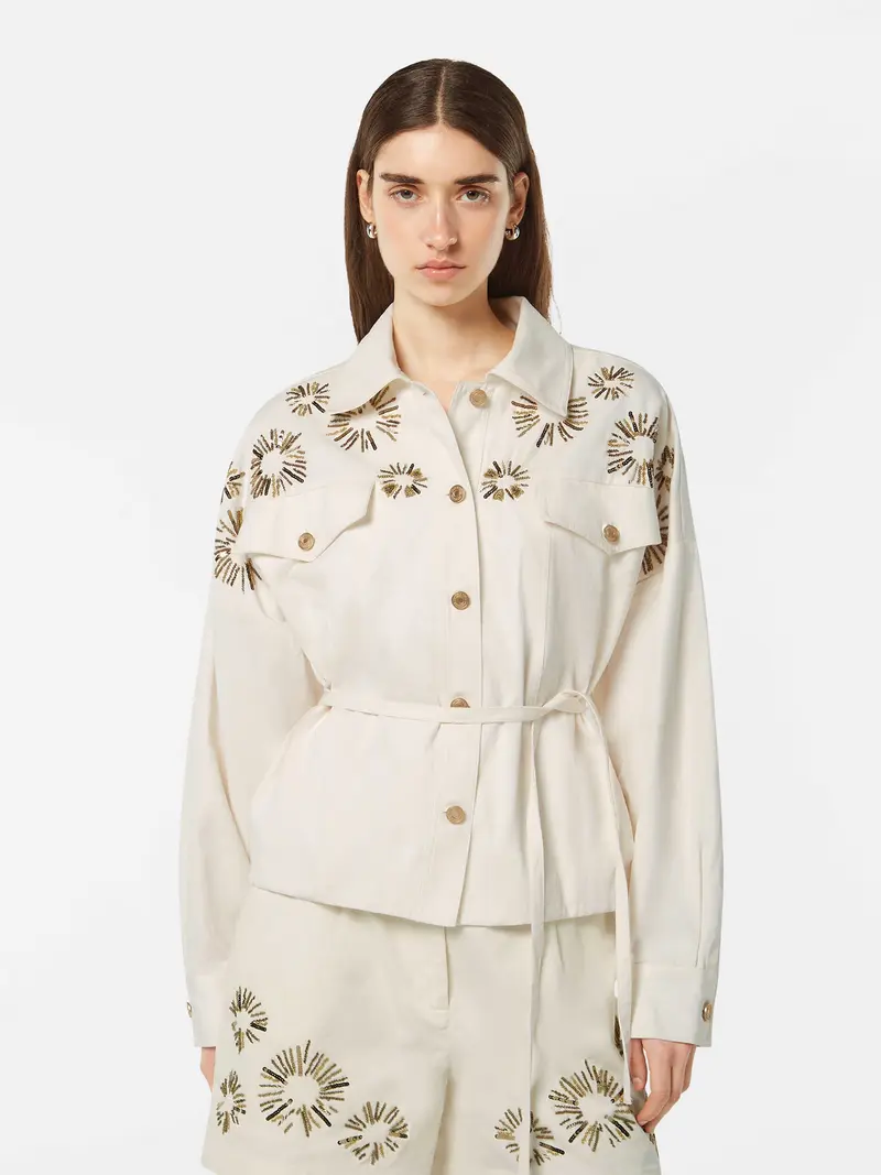 Embellished Belted Cotton Trucker Jacket