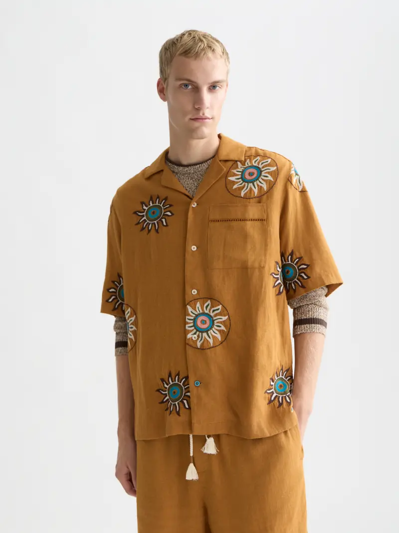 Embroidered Linen Relaxed-Fit Shirt