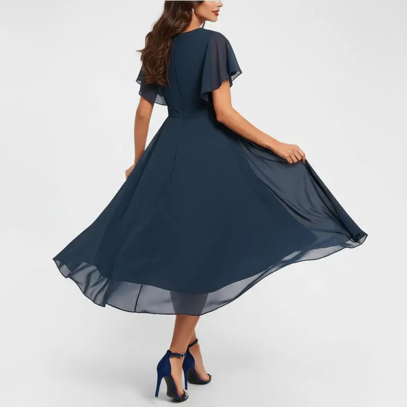 Emmeline | Damen V-Ausschnitt Midi Kleid