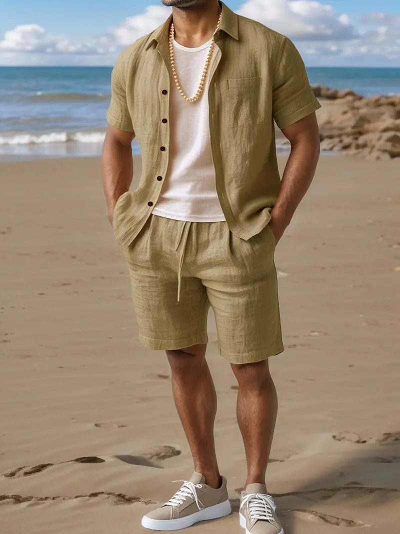Eriksson | Herren Kurzarm Hemd Shorts Set Regular Fit