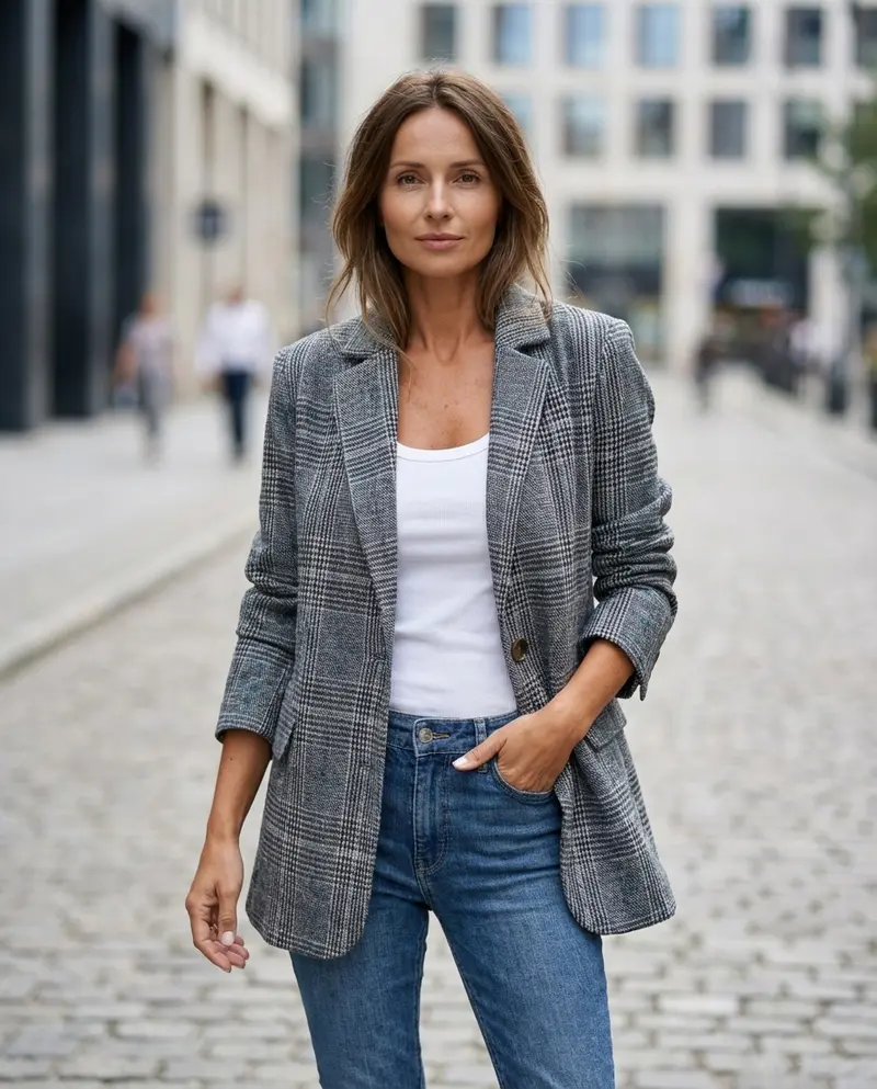 Eshania – Elegante Jacke Mit Karomuster