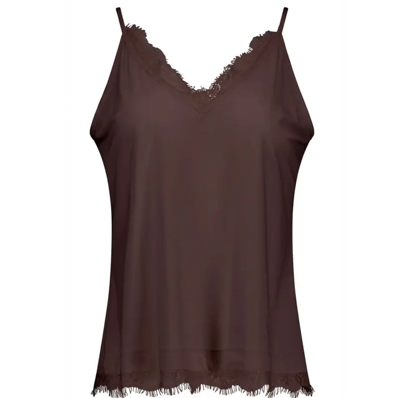 Espresso travel top Mitzie lace