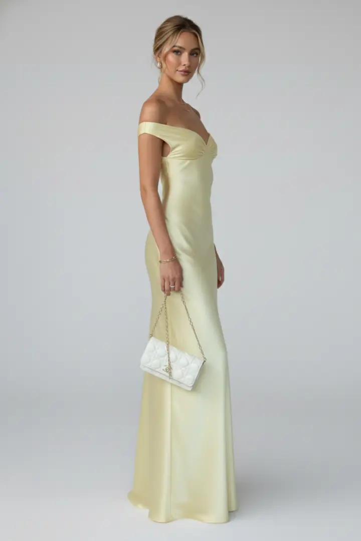 Estelle | Damen Off-Shoulder Maxikleid in Champagner