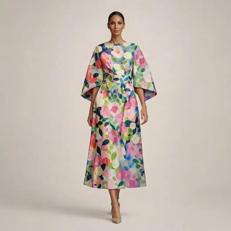 Evarin - Florales Soft-Touch-Midi-Kleid