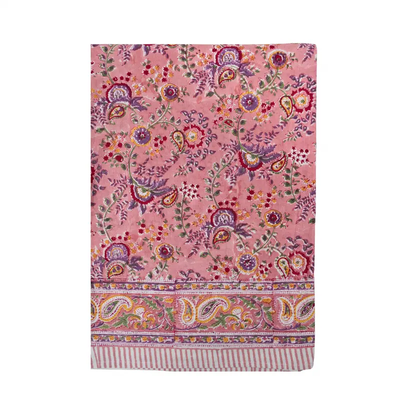 Fairy Garden Peach Hand Block Printed Tablecloth – 150x220cm