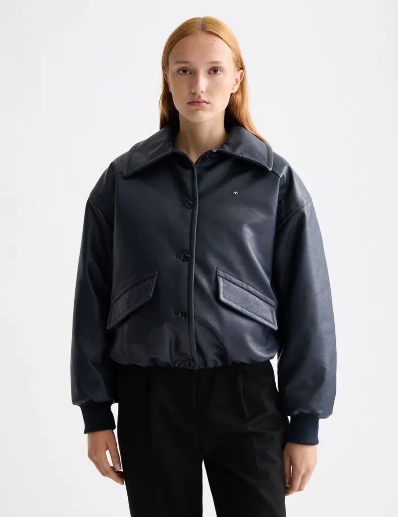 Faux leather bomber jacket