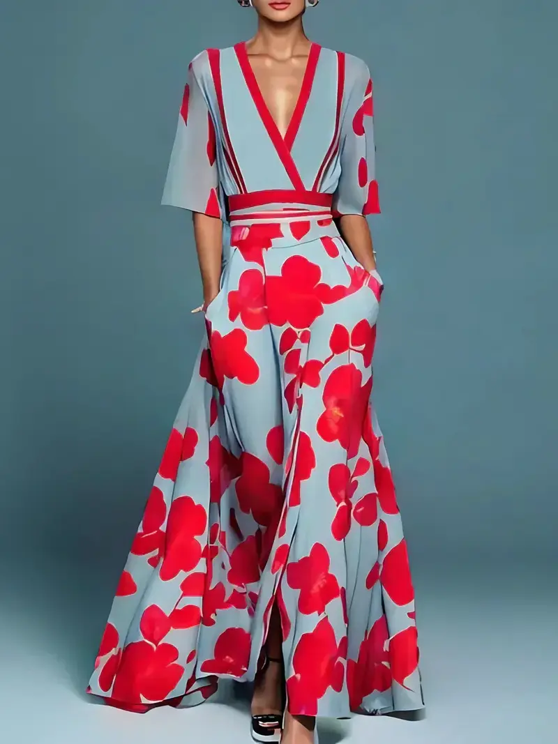 Felicia | Stilvolles Elegantes Maxikleid mit Blumenmuster
