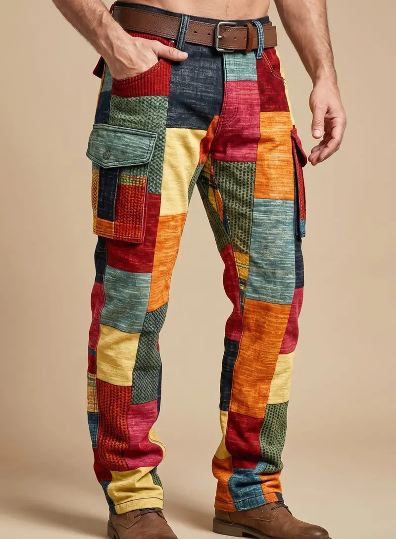 Felix | Herren Mehrfarbige Patchwork Cargo-Hose Regular Fit
