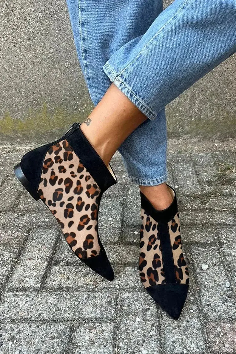 Ffion | Damen Stiefelette Spitze Leopardenmuster