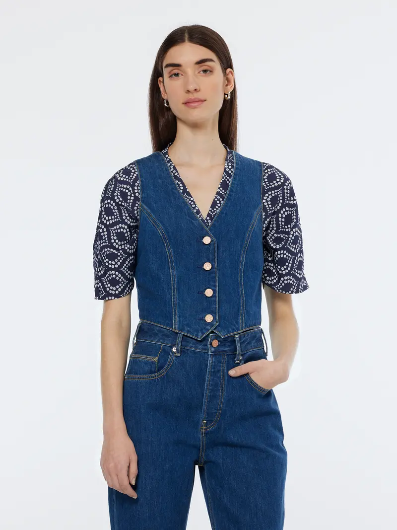 Fitted Denim Waistcoat Vest | City Fresh