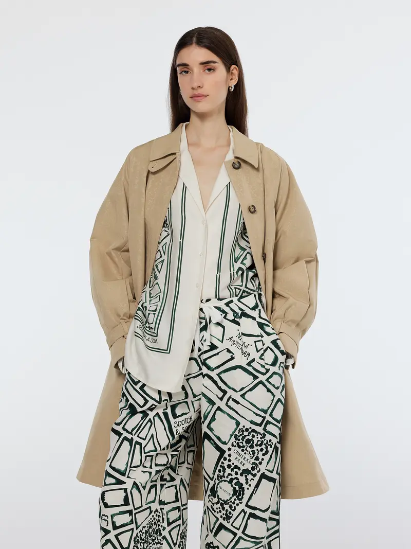 Floral Embossed Cotton Blend Car Coat