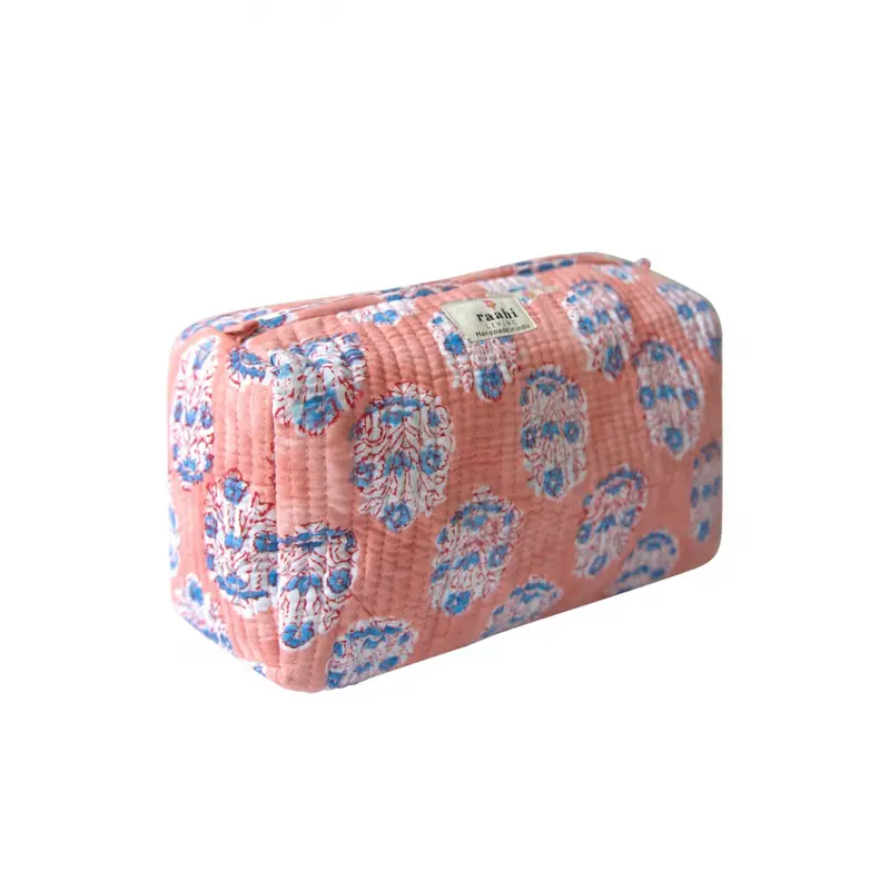 Floral Peach Quilted Washbag