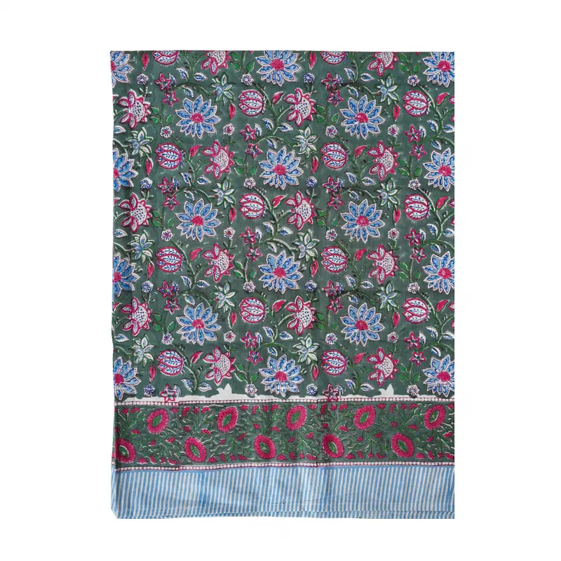 Forest Green Block Print Tablecloth – 220x220cm