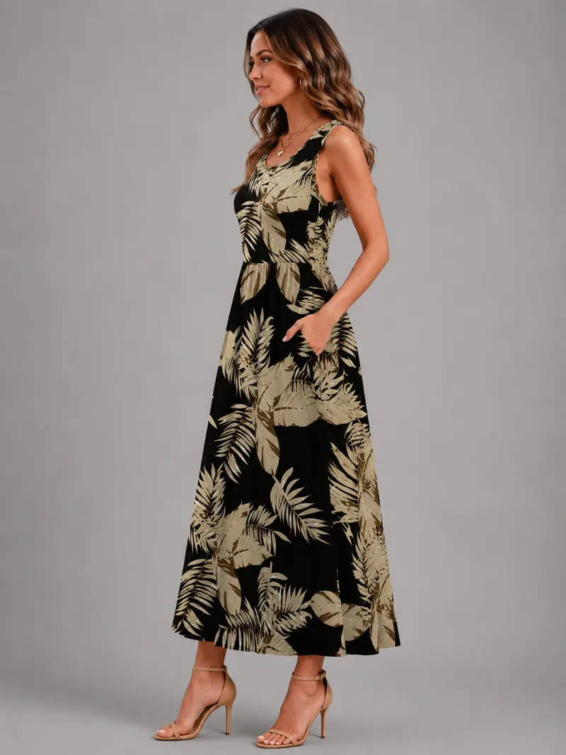 Franica | Boho-Maxikleid mit tropischem Blattmuster