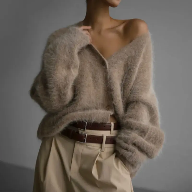 Franka | Damen Oversize Strickjacke mit V-Ausschnitt