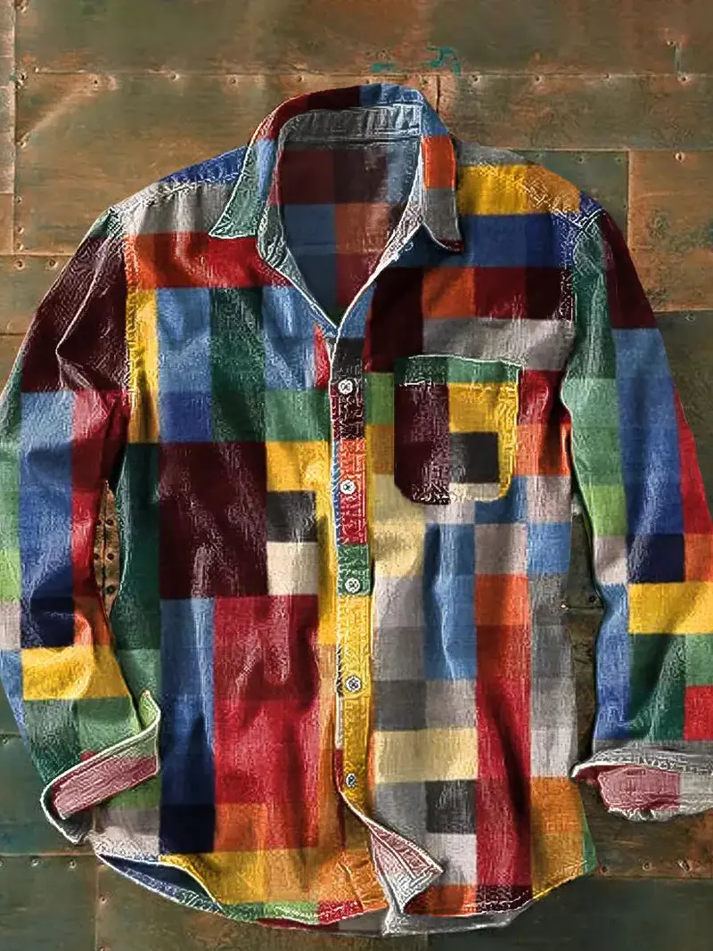 Franz | Herren Lässiges Patchwork Langarmhemd
