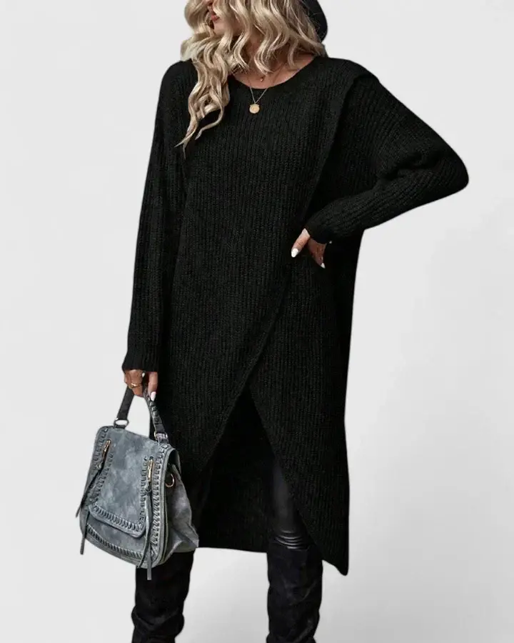 Freya | Damen Langes Strickkleid mit Wickelfront