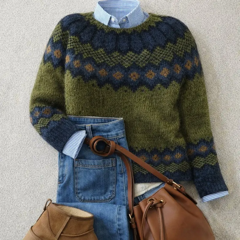 Freya | Klassischer Fair Isle Norweger-Strickpullover Mit Gemütlichem Stil