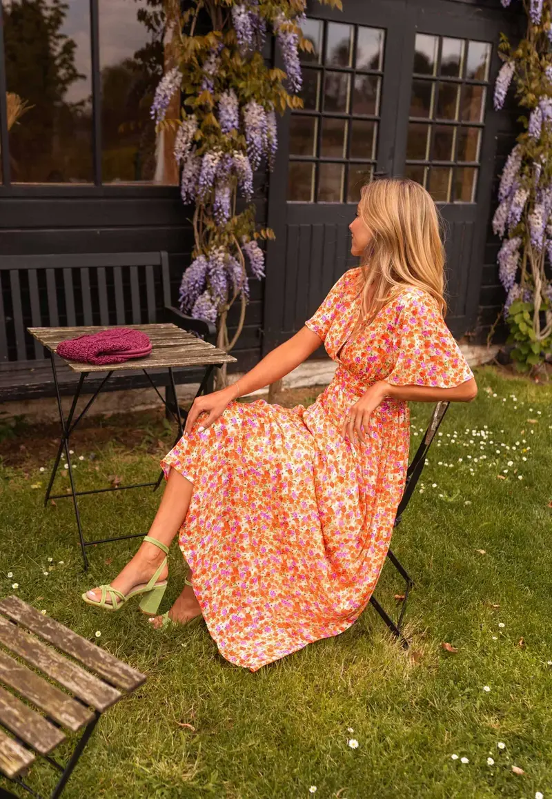 Frieda | Damen Blumenprint Maxikleid V-Ausschnitt
