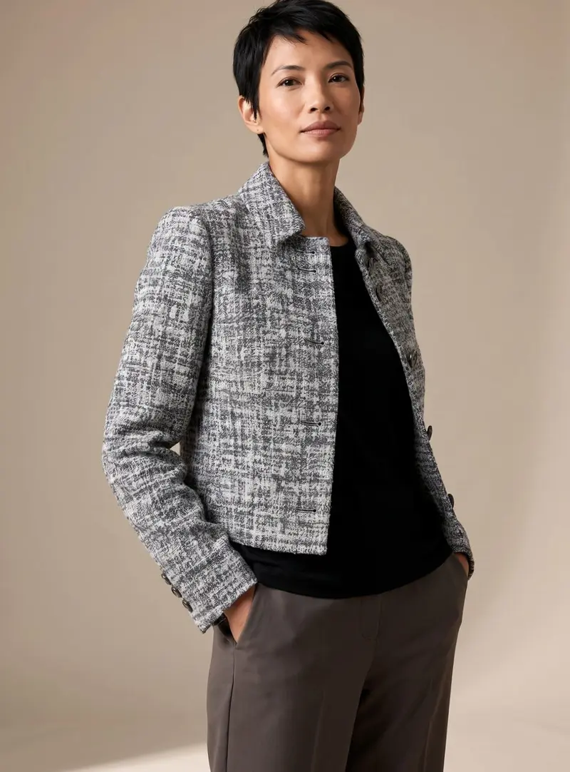 Frieda | Damen Tweed Zweiteiler Langarm Blazer Weithose Set